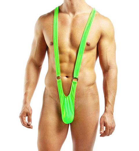 Male Power Nylon Spandex Front Ring Sling Bodysuit Lime PAK812 S/M