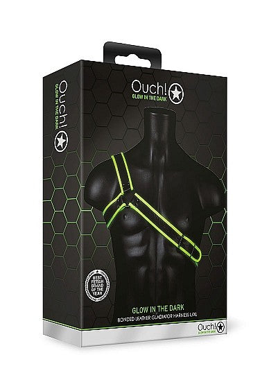 Ouch Glow In The Dark - Bonded Leather Gladiator Harness L/XL