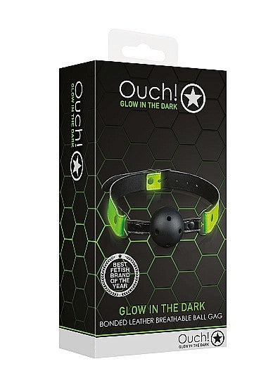 Ouch Glow In The Dark - Bonded Leather Breathable Ball Gag