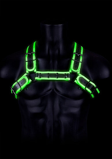 Ouch Glow in Dark B/Bulldog Harness S/M