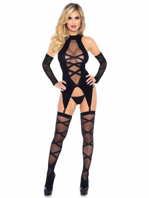 Leg Ave Sheer 3 Peice Garter & Stocking O/S - 89128