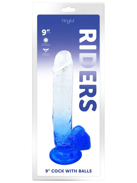 Playful Rider 9" Cock with Balls Blue