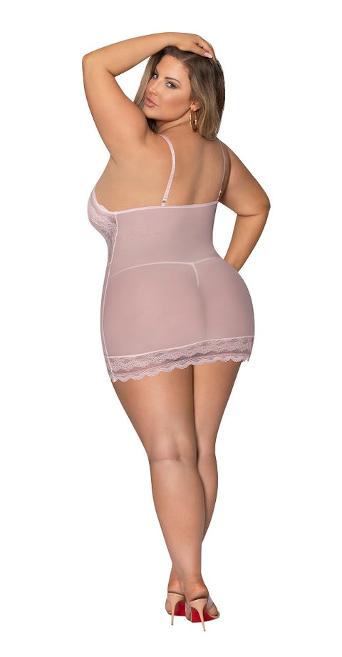 Exposed Seabreeze Lace & Mesh Chemise & G Set  Blush Queen M280