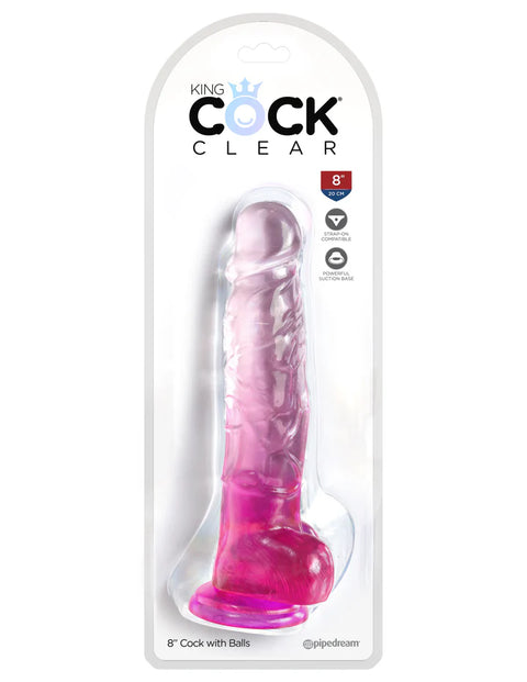 King Cock Clear 8" Pink With Balls