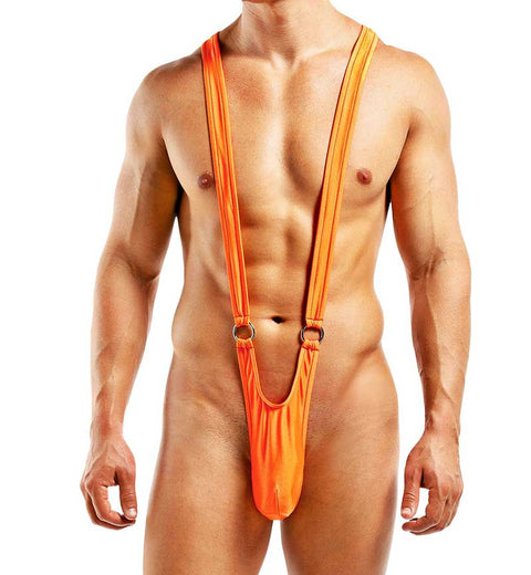 Male Power Nylon Spandex Front Ring Sling Bodysuit Orange PAK812 S/M