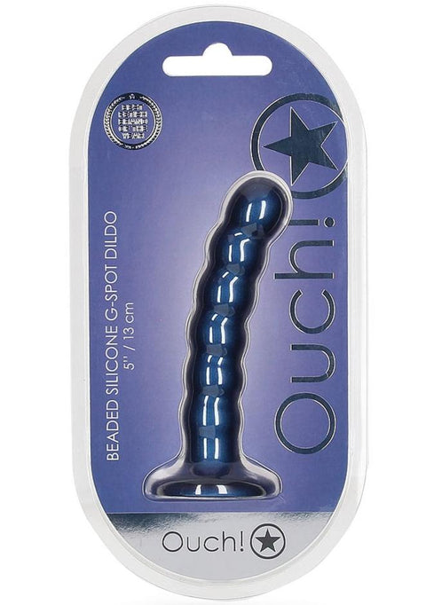 Ouch Beaded G-Spot Dildo 5'' Metallic Blue