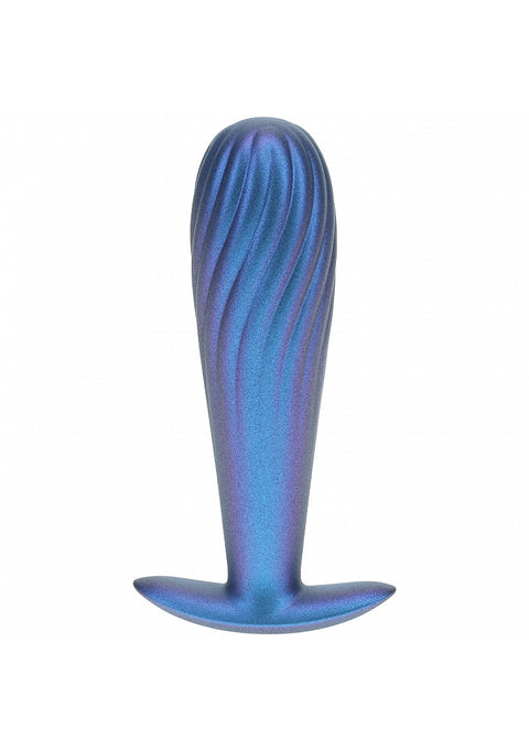 Ouch Ribbed Anal Plug 4.6" Metallic Blue