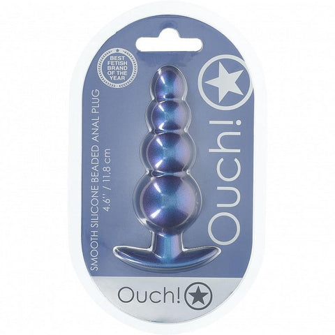 Ouch 4.6" Beaded Anal Plug Metallic blue