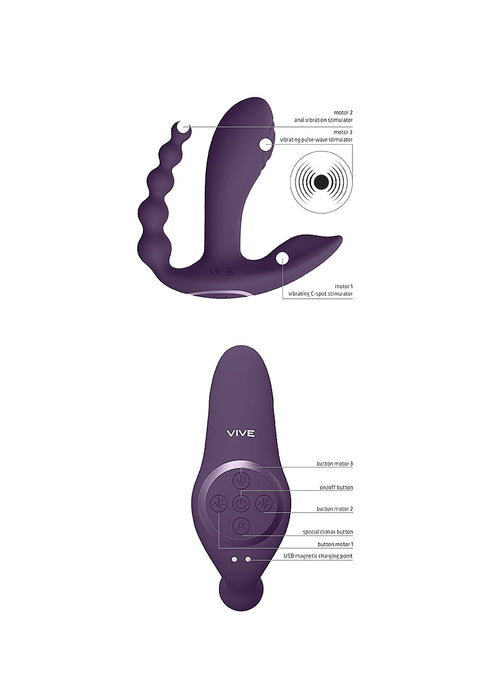 Vive Kata Rechargeable Triple Motor Hands-Free Silicone Vibrator - Purple