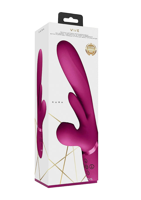 Vive Kura Thrusting G-Spot Flapper Pulse Wave Clit Stimulator - Pink