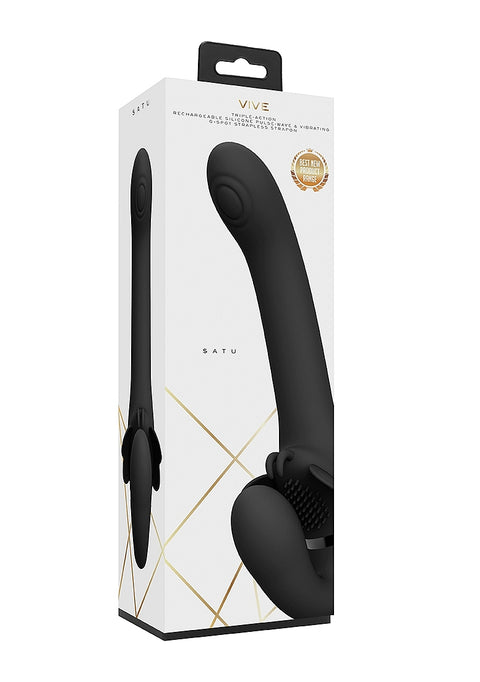 Vive Satu Rechargeable Pulse-Wave Strapless Strapon - Black