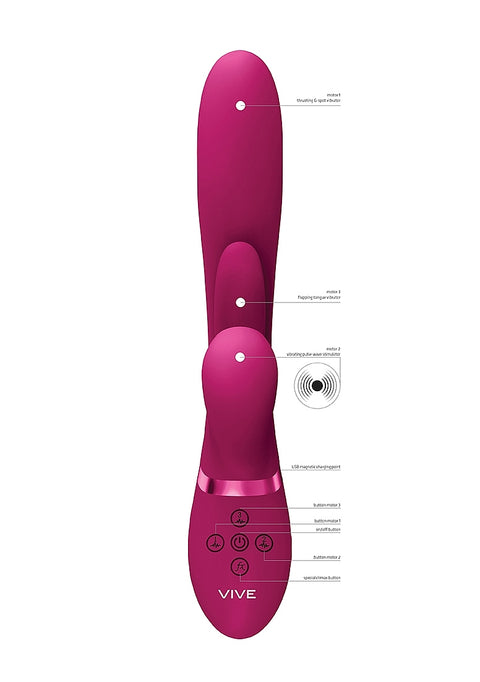 Vive Kura Thrusting G-Spot Flapper Pulse Wave Clit Stimulator - Pink