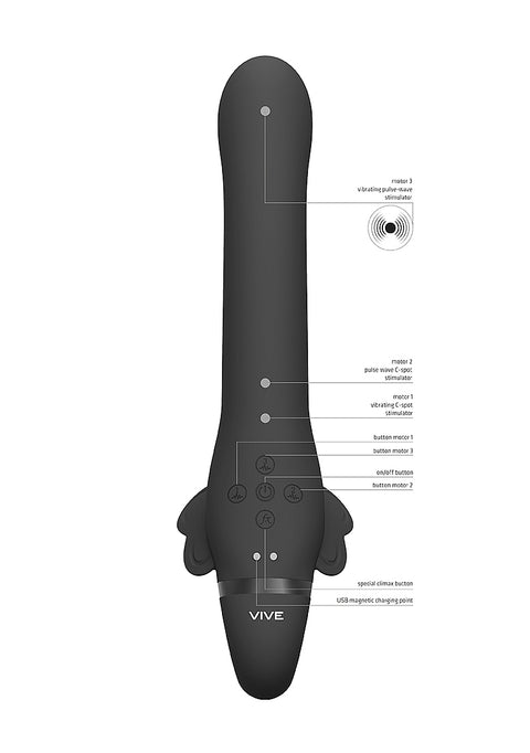 Vive Satu Rechargeable Pulse-Wave Strapless Strapon - Black