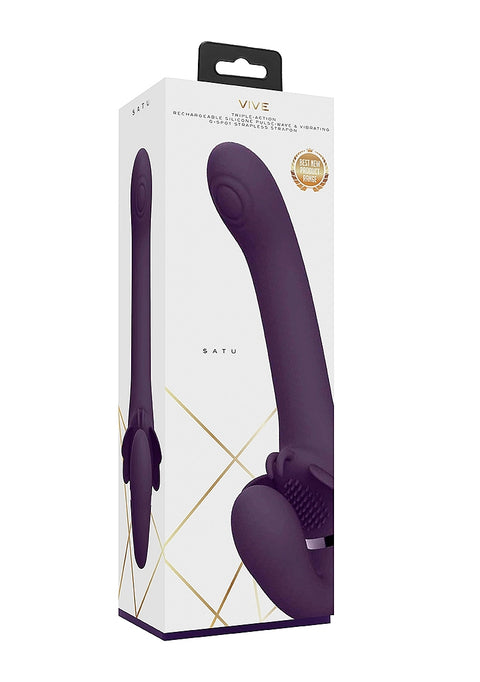 Vive Satu Rechargeable Pulse-Wave Strapless Strapon - Purple