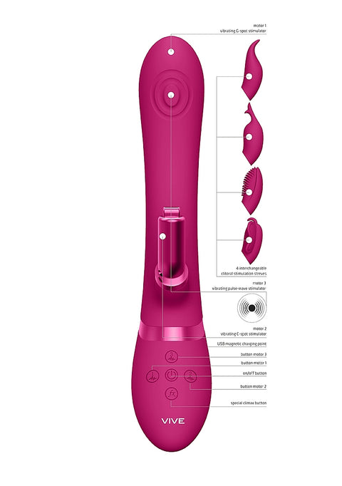 Vive Etsu Silicone Rabbit with Interchangeable Clitoral Sleeves - Pink