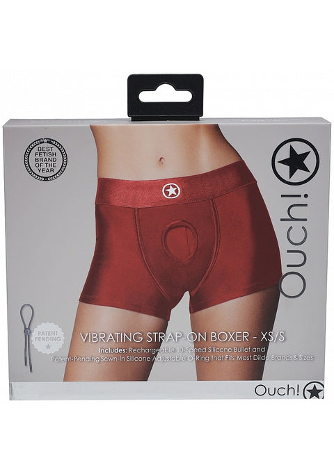 Ouch Vibrating Strap-on Boxer - Red - XS/S