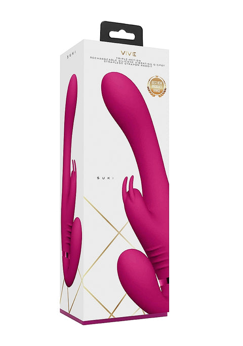 Vive Satu Vibrating Triple Motor Silicone Strapless Strapon - Pink