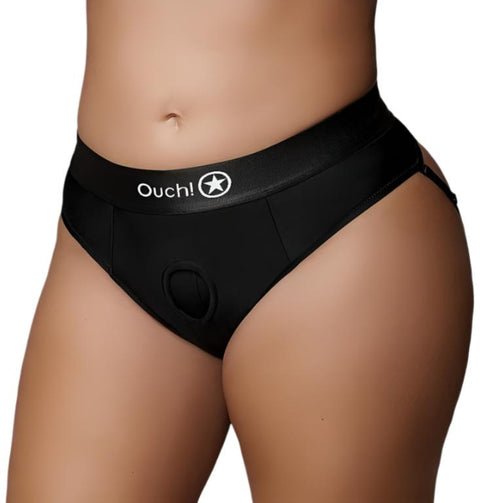 Ouch Vibrating Strap-on Thong with Removable Butt Straps - Black - XL/XXL