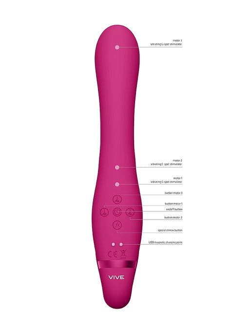 Vive Satu Vibrating Triple Motor Silicone Strapless Strapon - Pink