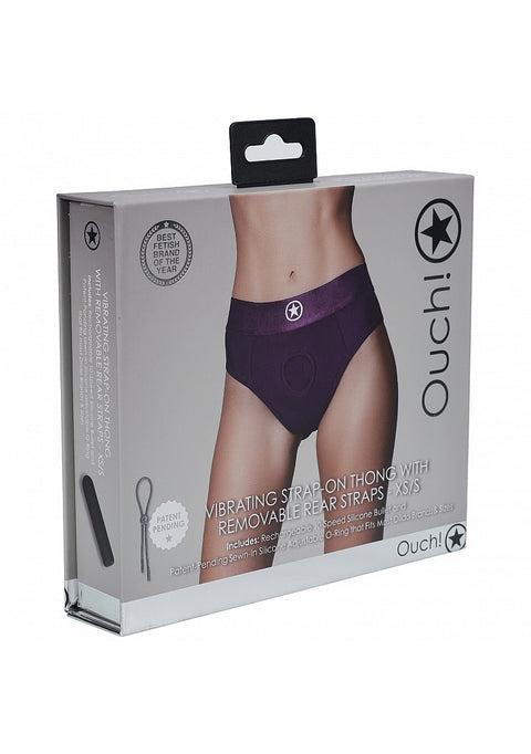 Ouch Vibrating Strap-on Thong with Removable Butt Straps - Purple - XS/S