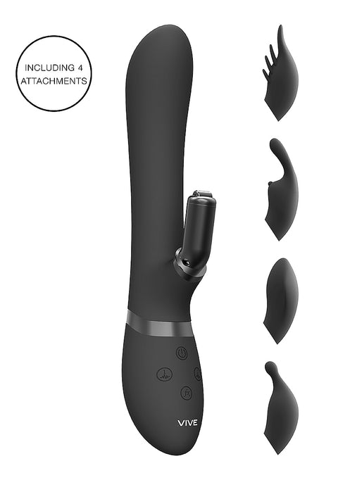 Vive Chou Rechargeable Vibrating Silicone Rabbit with Interchangeable Clitoral Sleeves - Black