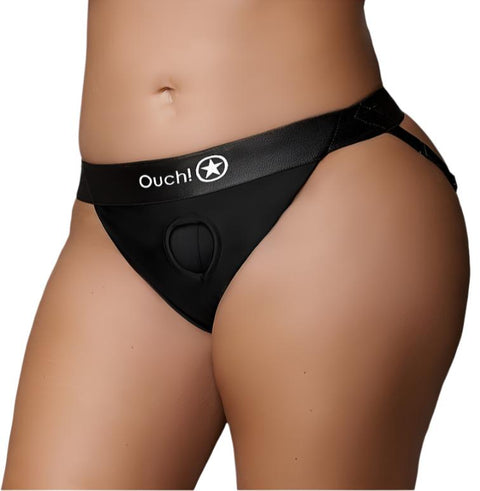 Ouch Vibrating Strap-on Panty Harness with Open Back - Black - XL/XXL