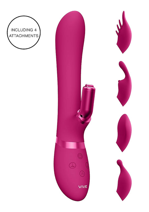 Vive Chou Rechargeable Vibrating Silicone Rabbit with Interchangeable Clitoral Sleeves - Pink