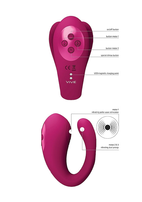 Vive Yoko Triple Action Vibrator with Clitoral Pulse Wave - Pink