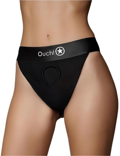 Ouch Vibrating Strap-on Panty Harness with Open Back - Black - XS/S