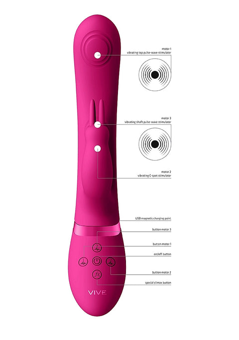 Vive May Rechargeable Silicone Dual Pulse Wave - Vibrating C & G-Spot Vibrator - Pink