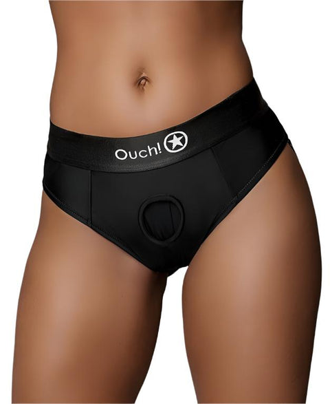 Ouch Vibrating Strap On Thong - Black XS/S